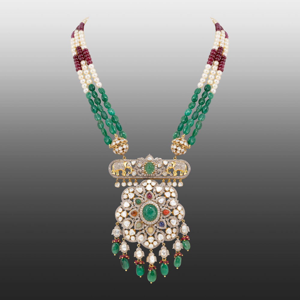 Navratan Necklace with Open Polki and beads